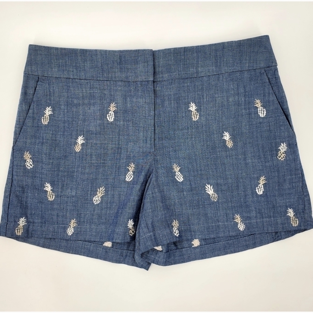 Ann Taylor Loft Women's Blue Pineapple Embroidered High Rise Shorts